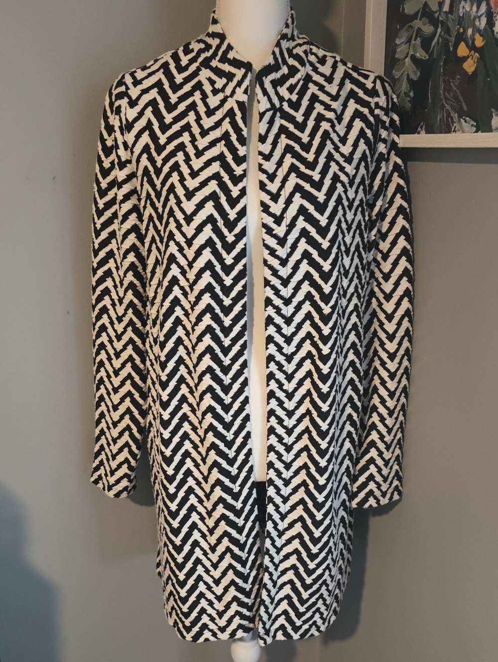 JM Collection Black and White Chevron Open Cardigan Size 0X